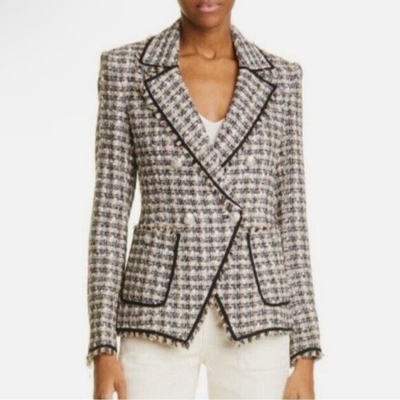 Veronica Beard Tweed Theron Blazer Double Breasted Jacket Camel Blue US 10 NEW - Picture 2 of 12